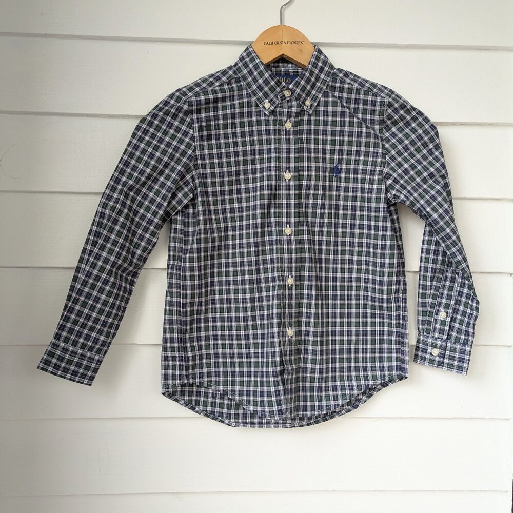 POLO RALPH LAUREN GREEN PLAID BUTTON-DOWN LONG SLEEVE SHIRT BOYS SIZE 6